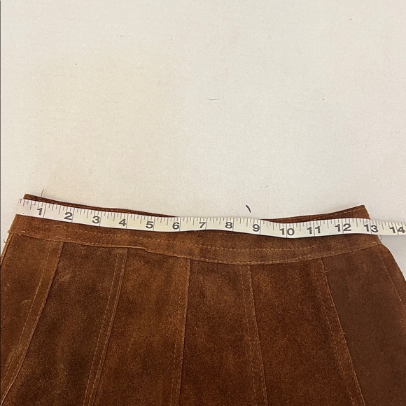 LEATHER VINTAGE 70’s BROWN A LINE MIDI  SKIRT WITH TALON SIPPER SIZE SMALL - Picture 12 of 14